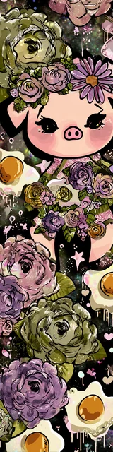 Free kawaii bookmark featuring a pig facing forward with eggs